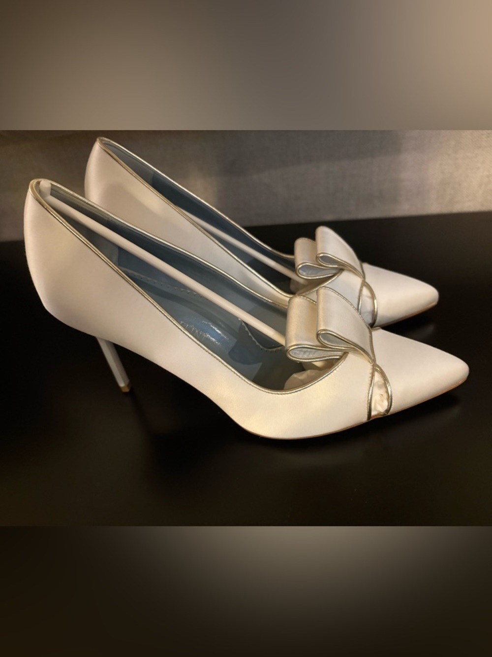 Sarah Flint Ivory Satin Peep-Toe Bow Pumps